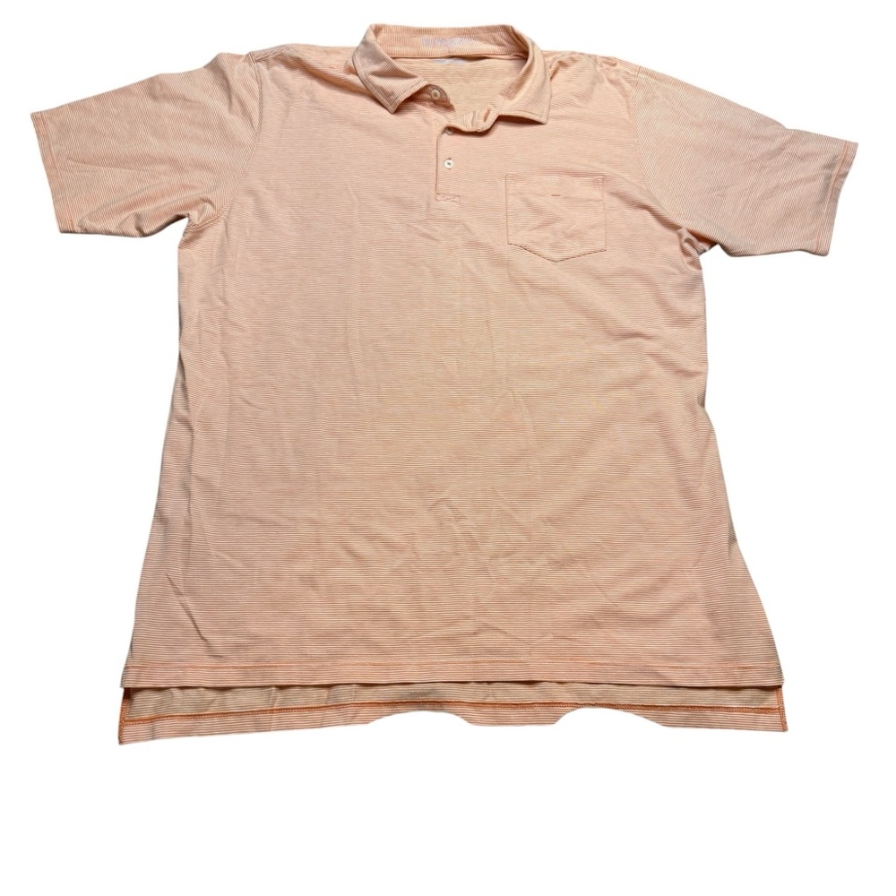 👕 B. Draddy Striped‎ Polo Shirt Orange White L Golf Casual Tennessee Vols 🧡🤍